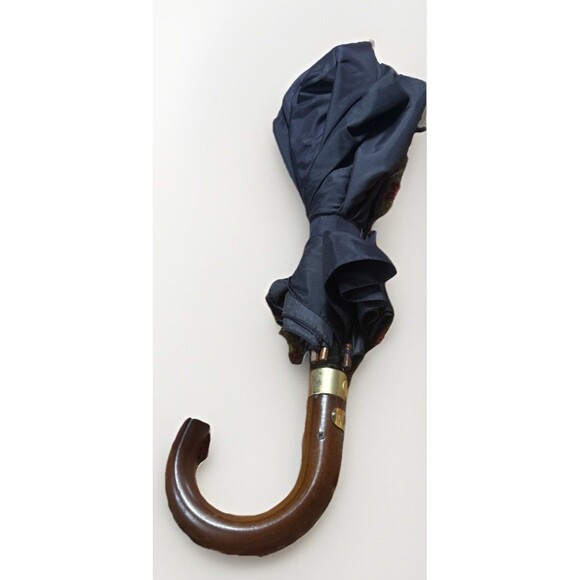 Vtg Yves Saint Laurent OPIUM Umbrella Bamboo Handle Blue Red Print Logo Italy - Picture 3 of 9